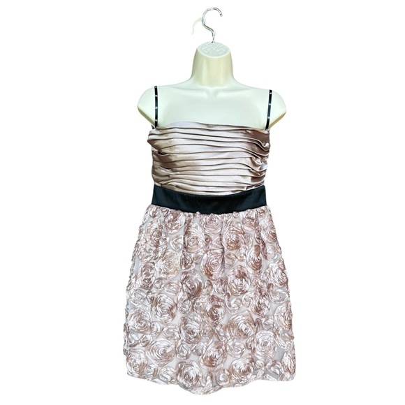 Vintage Y2K Pink Black Strapless Mini Dress Ruffled Roses Size 5 Formal Fairy - Picture 1 of 10
